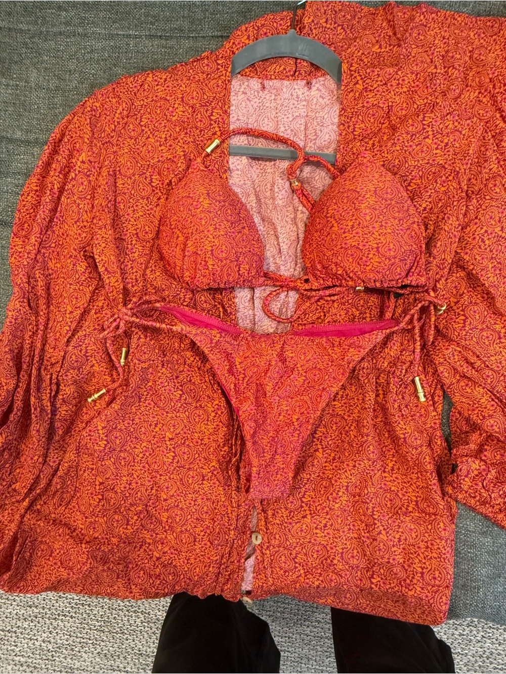 Orange Paisley Bikini Set with Matching Cover-Up